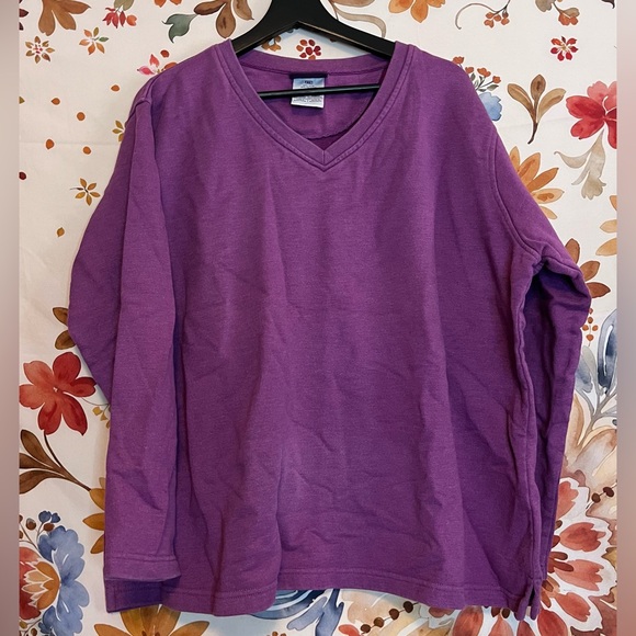 Vintage 2XL Curves For Women 80s 90s Pearly Purple Vneck Athletic Sweatshirt - Picture 1 of 9